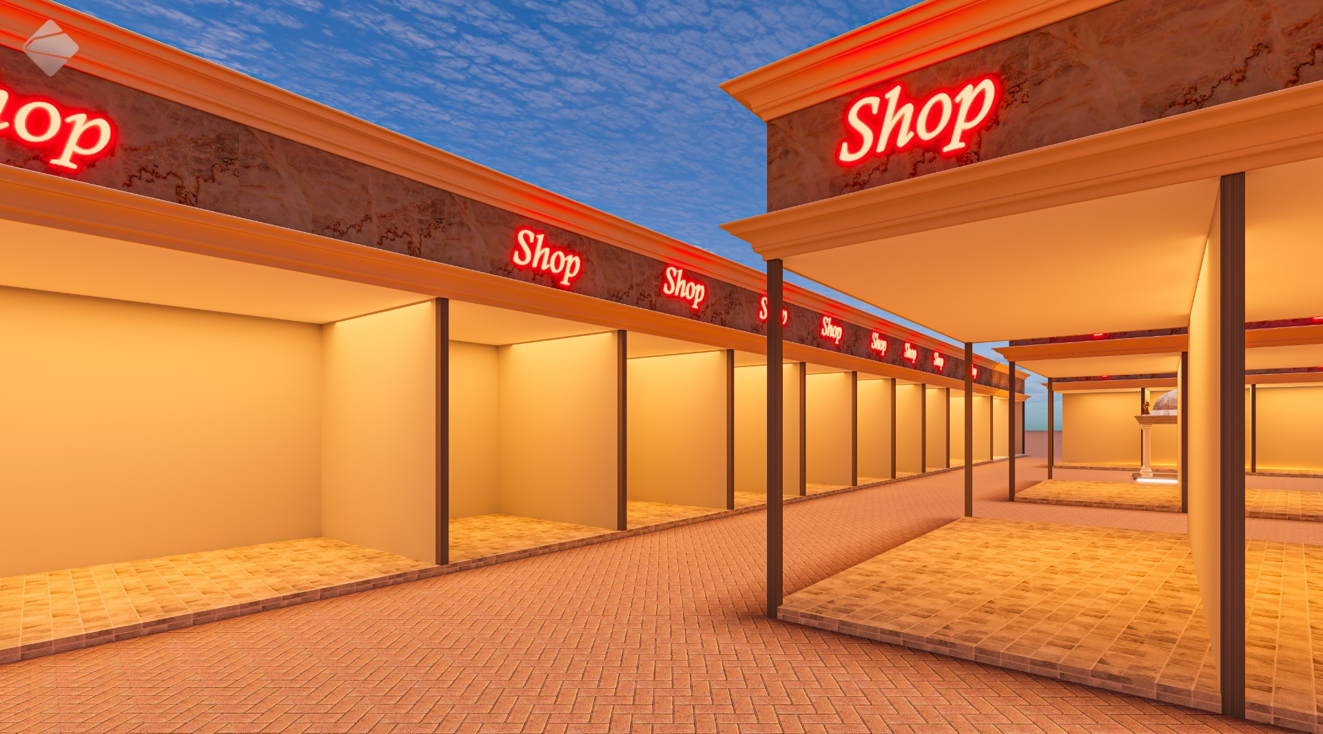 Turkey Pavilion — illuminated shop arcade walkway